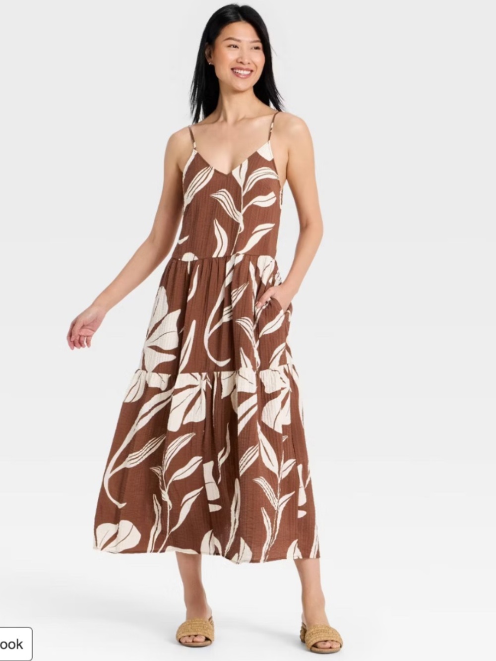 Tiered Maxi Sundress - A New Day™ Brown/White Floral M: Cottagecore NWT
